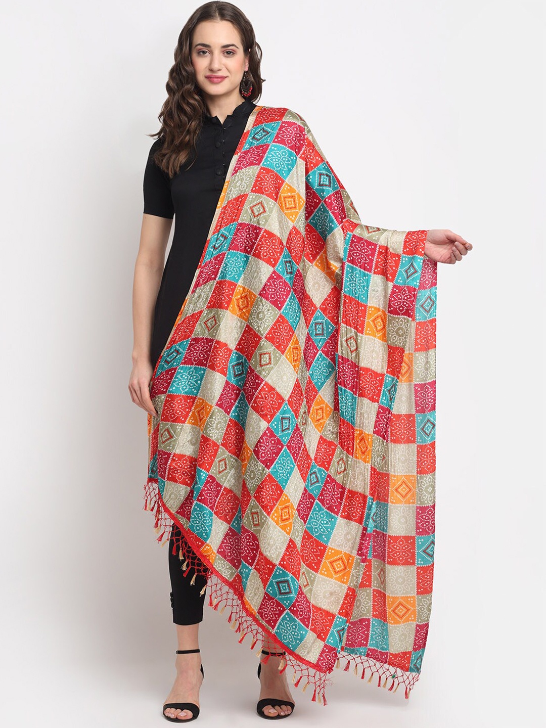 

GLAM STORY Checked Geometric Dupatta, Blue