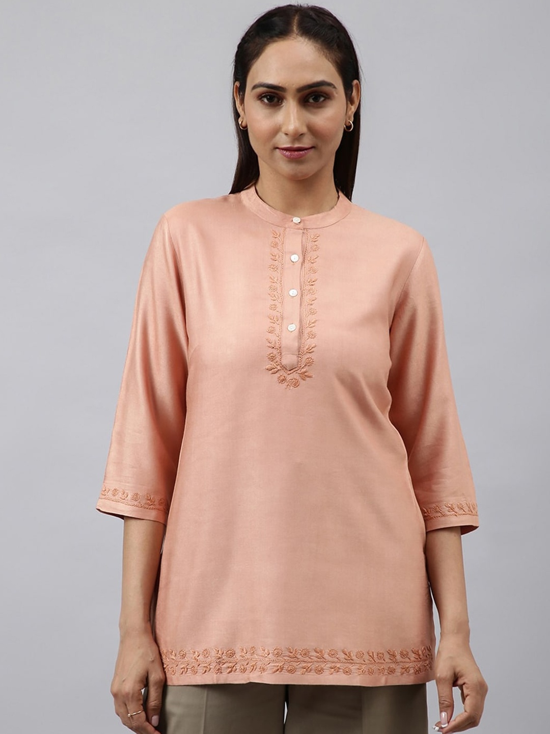 

Fabindia Floral Yoke Design Thread Work Kurta, Pink