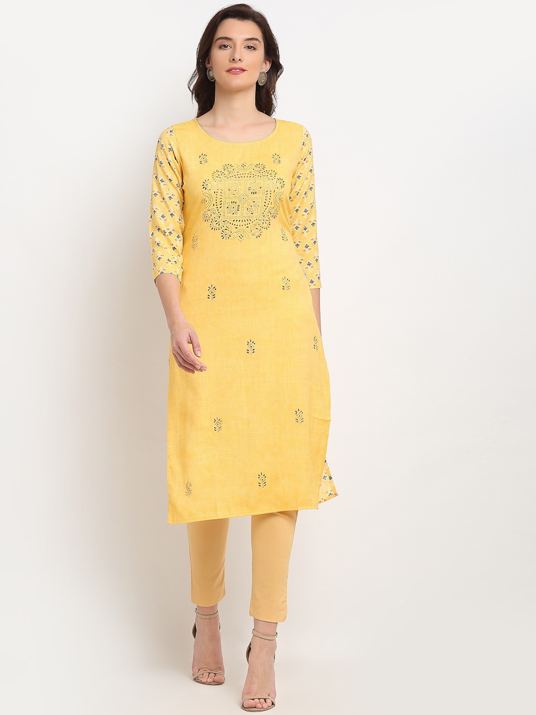 

Lovely Lady Women Ethnic Motifs Printed Kurta, Yellow