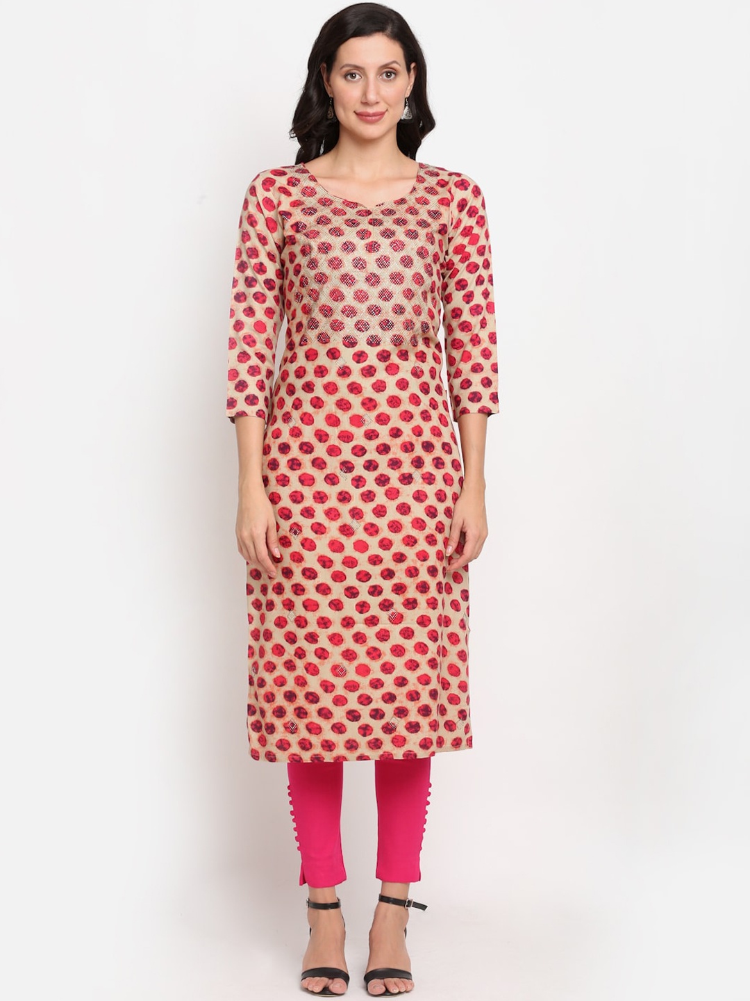 

Lovely Lady Women Printed Kurta, Beige
