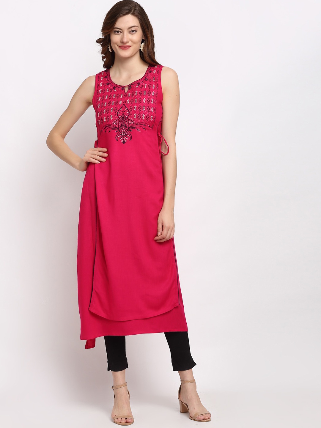 

Lovely Lady Women Yoke Design Thread Work Kurta, Magenta