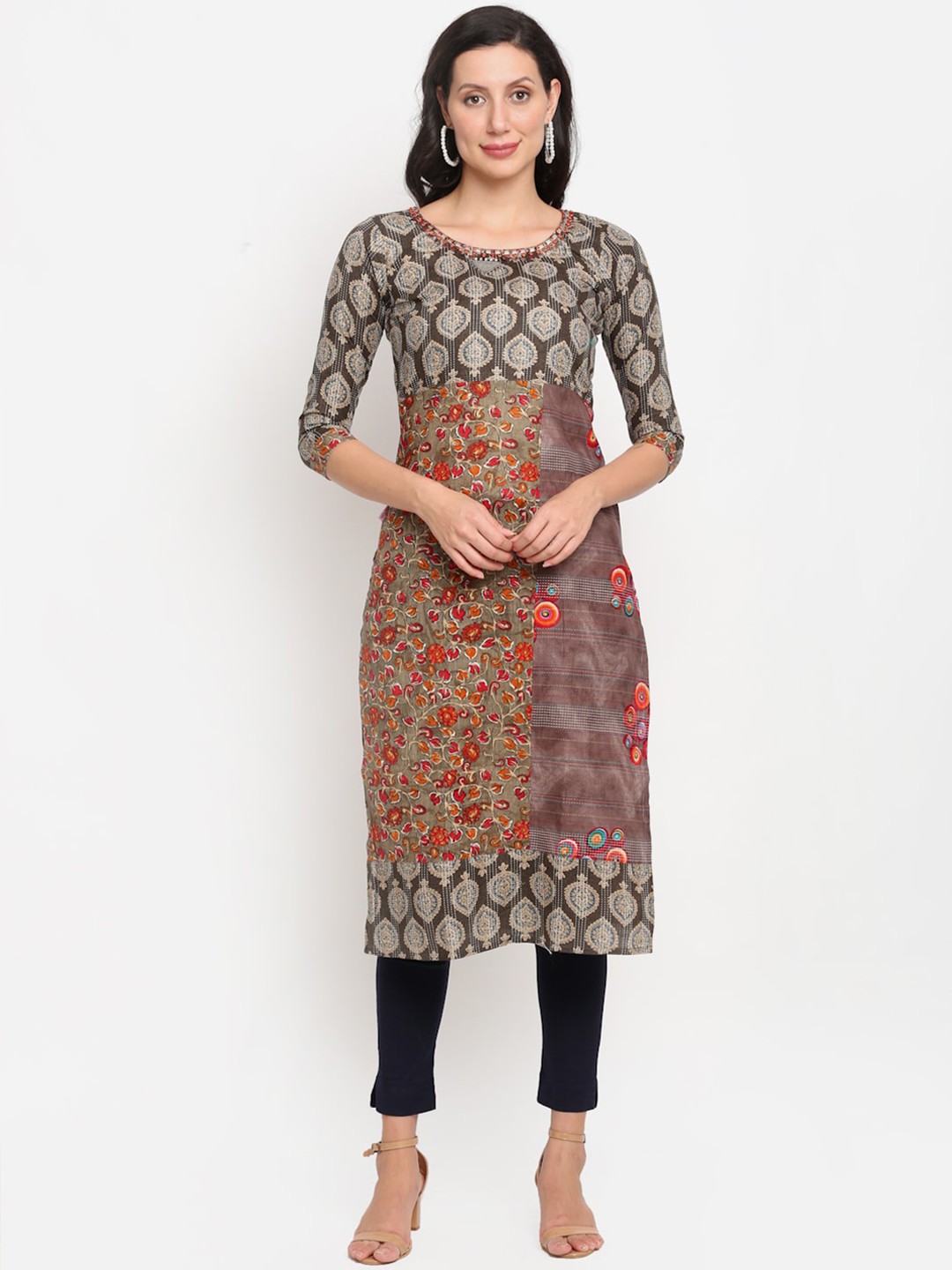 

Lovely Lady Women Ethnic Motifs Printed Indie Prints Kurta, Brown