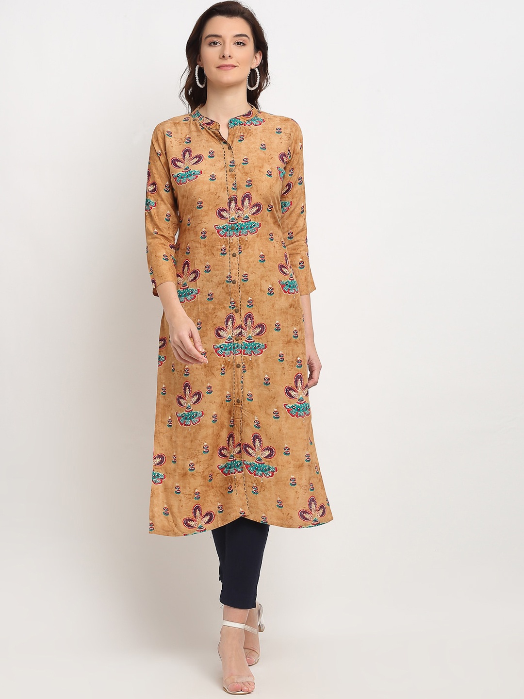 

Lovely Lady Women Ethnic Motifs Printed Indie Prints Kurta, Beige