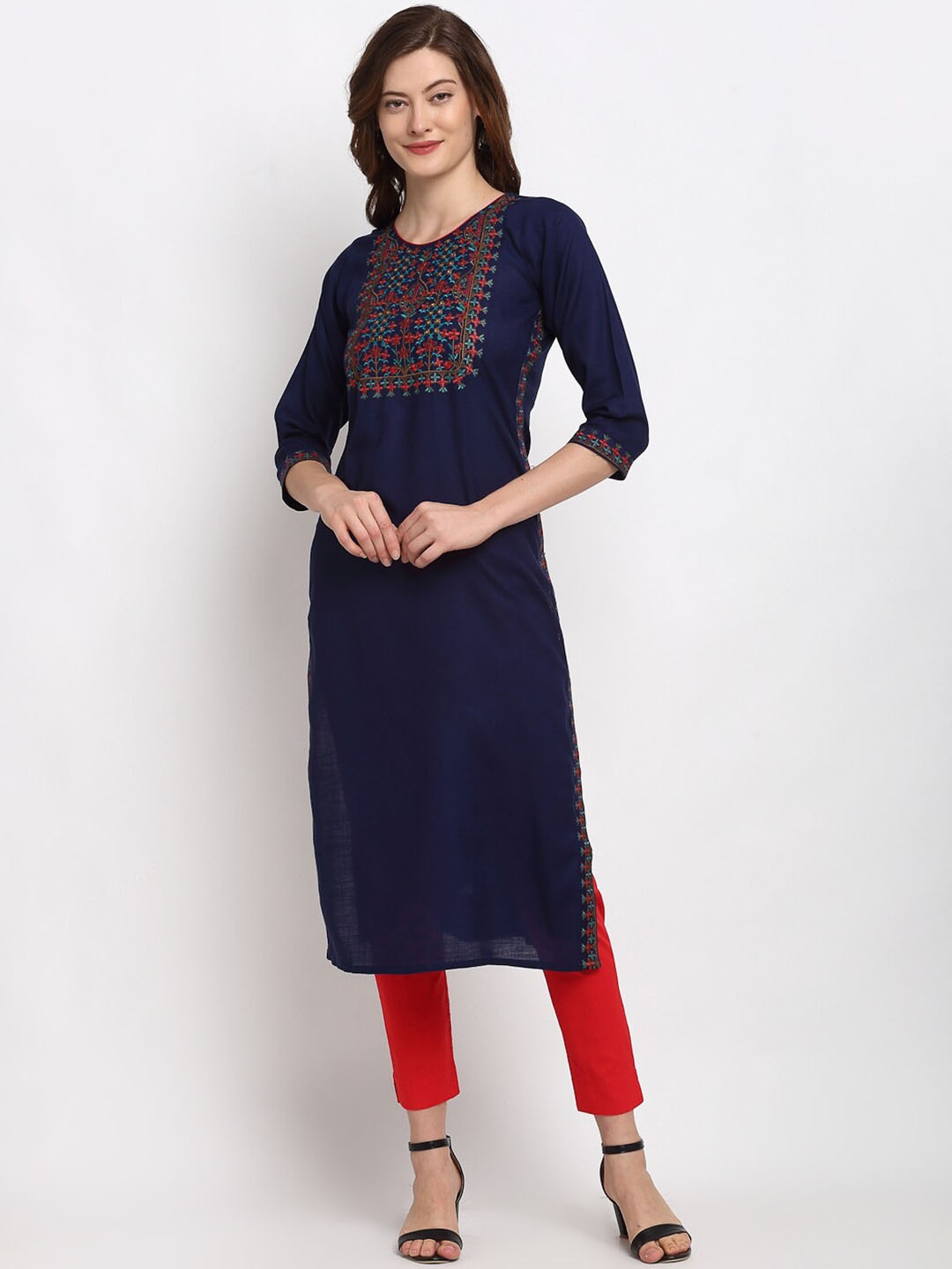 

Lovely Lady Women Ethnic Motifs Yoke Design Thread Work Kurta, Navy blue