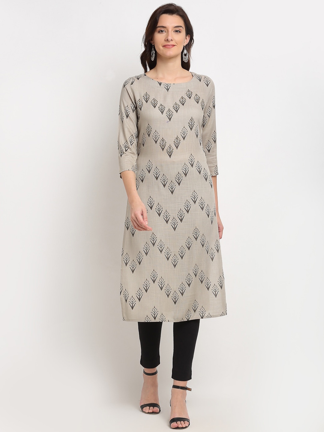 

Lovely Lady Floral Printed Cotton Kurta, Grey