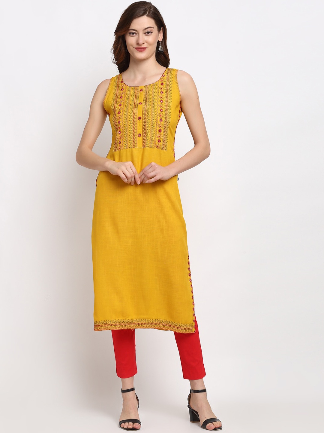 

Lovely Lady Ethnic Motifs Embroidered Thread Work Kurta, Mustard