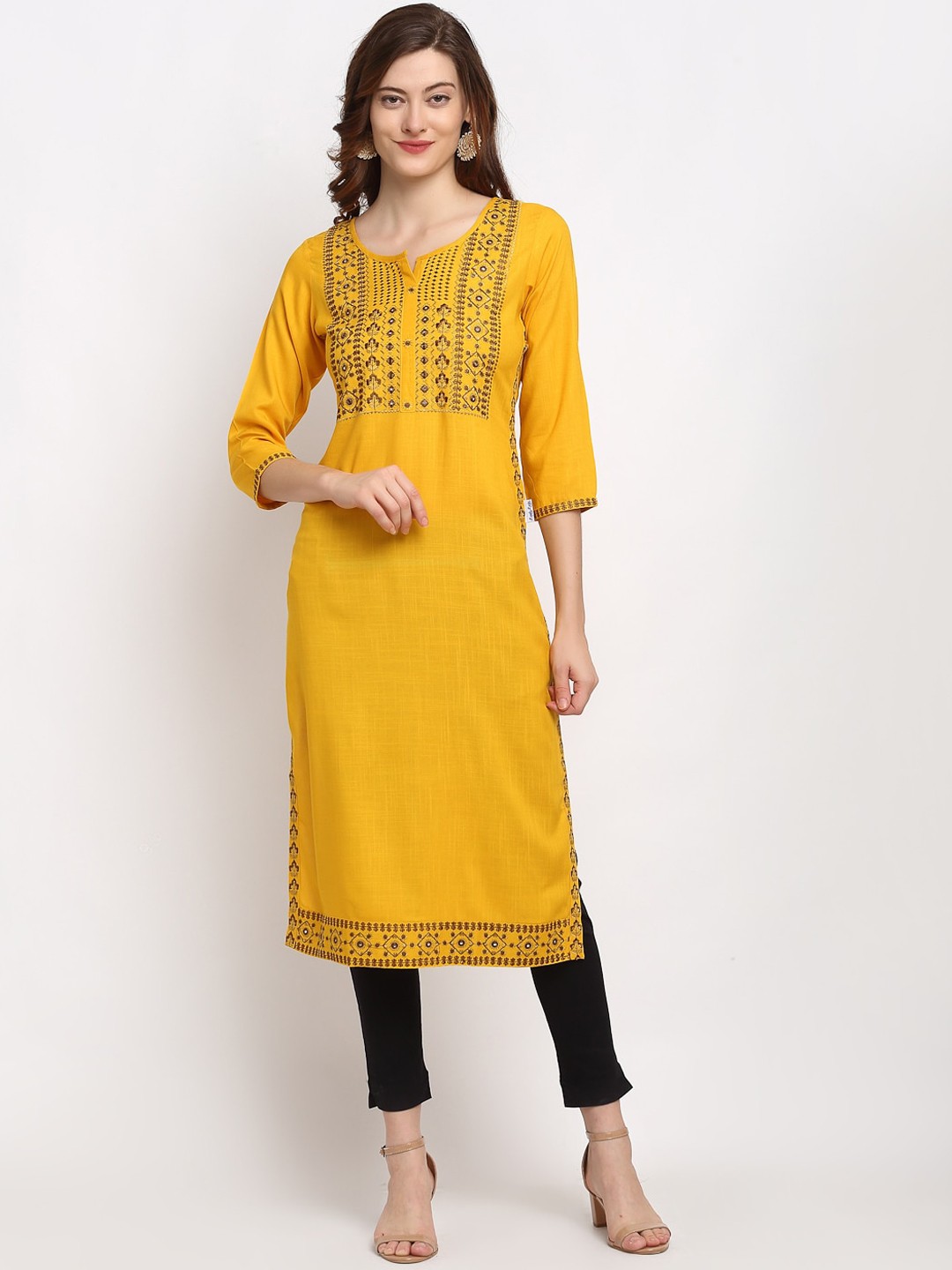 

Lovely Lady Women Ethnic Motifs Embroidered Mirror Work Kurta, Mustard