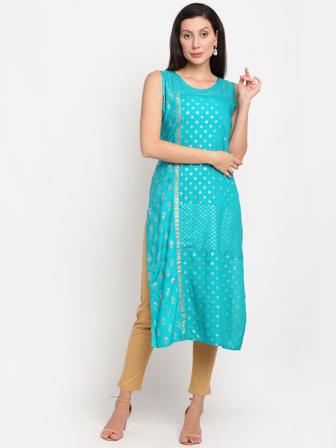 

Lovely Lady Women Ethnic Motifs Printed Kurta, Turquoise blue