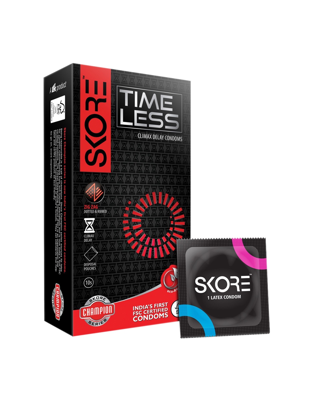 

SKORE Men Set Of 3 Skin Thin Time-Less & Zig-Zag Condoms - 10 Pieces Each, Nude