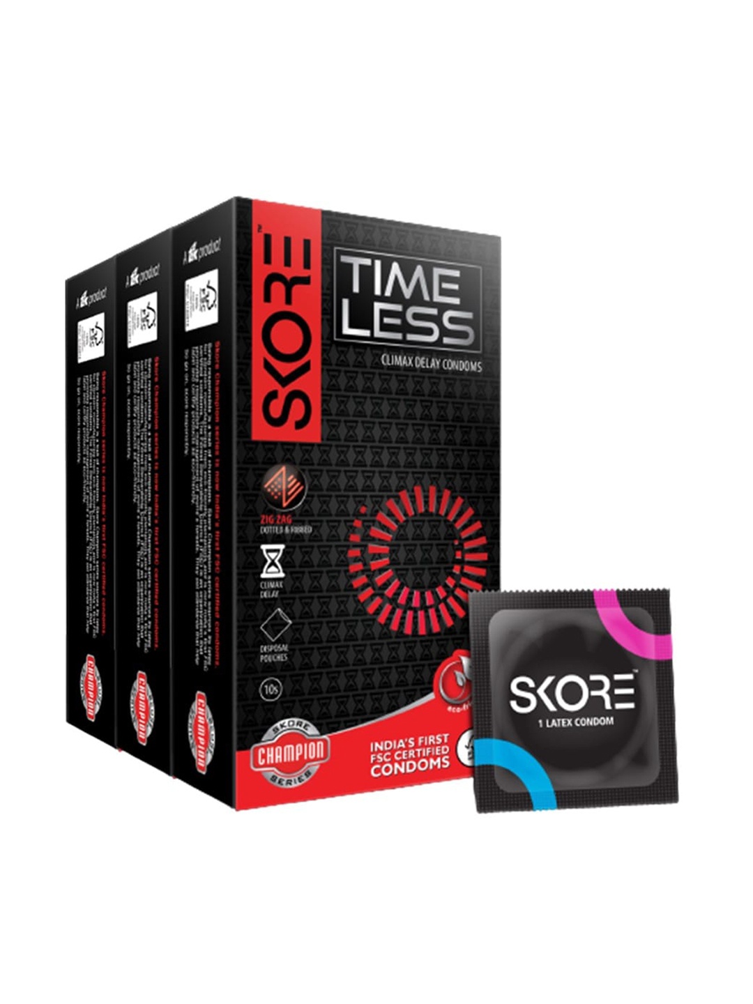 

SKORE Set Of 4 Not Out Climax Delay With 1500 and Raised Dots Condoms - 10 Pieces Each, Nude