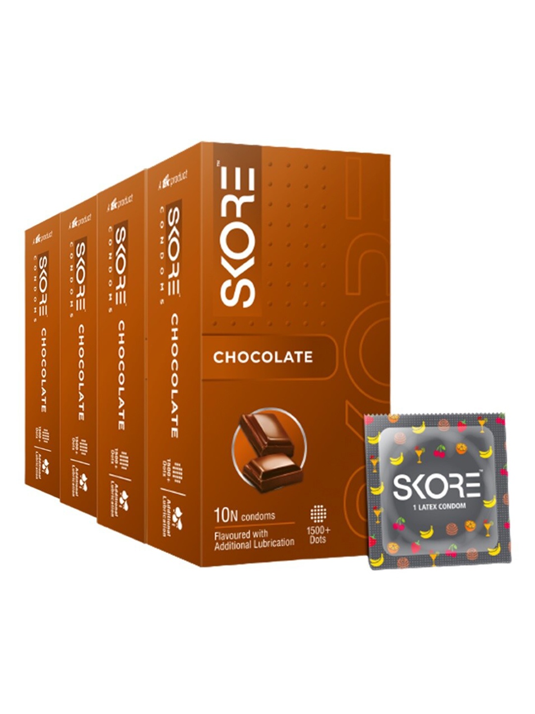 

SKORE Set Of 4 Chocolate Flavored With 1500 Dots Condoms - 10 Pieces Each, Nude