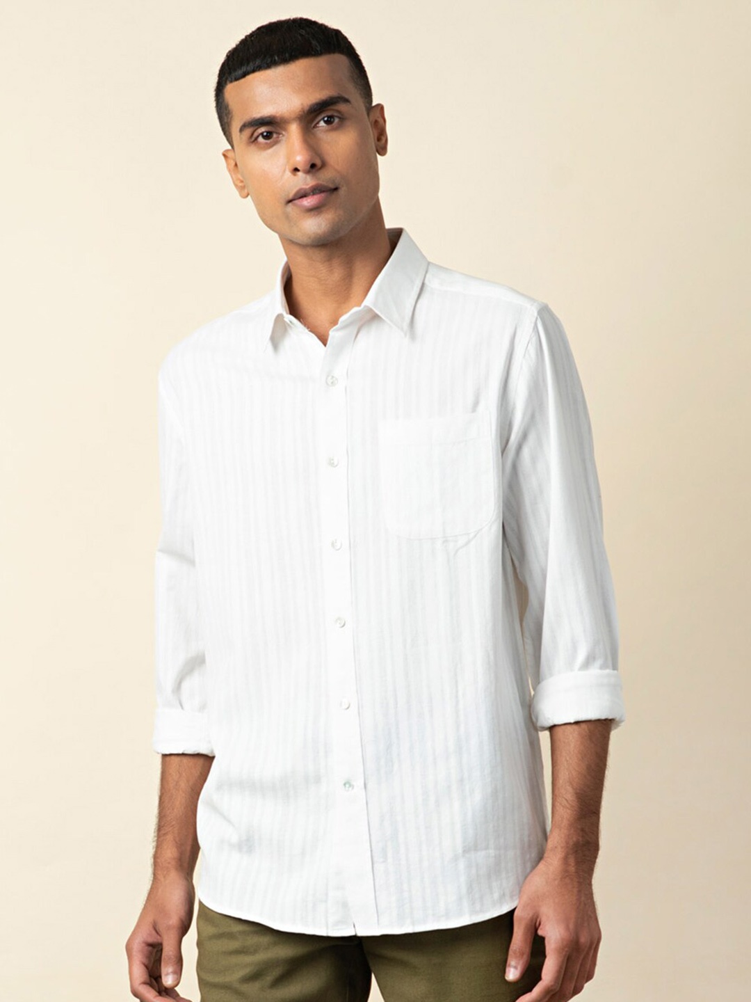 

Fabindia Men Striped Formal Cotton Shirt, White