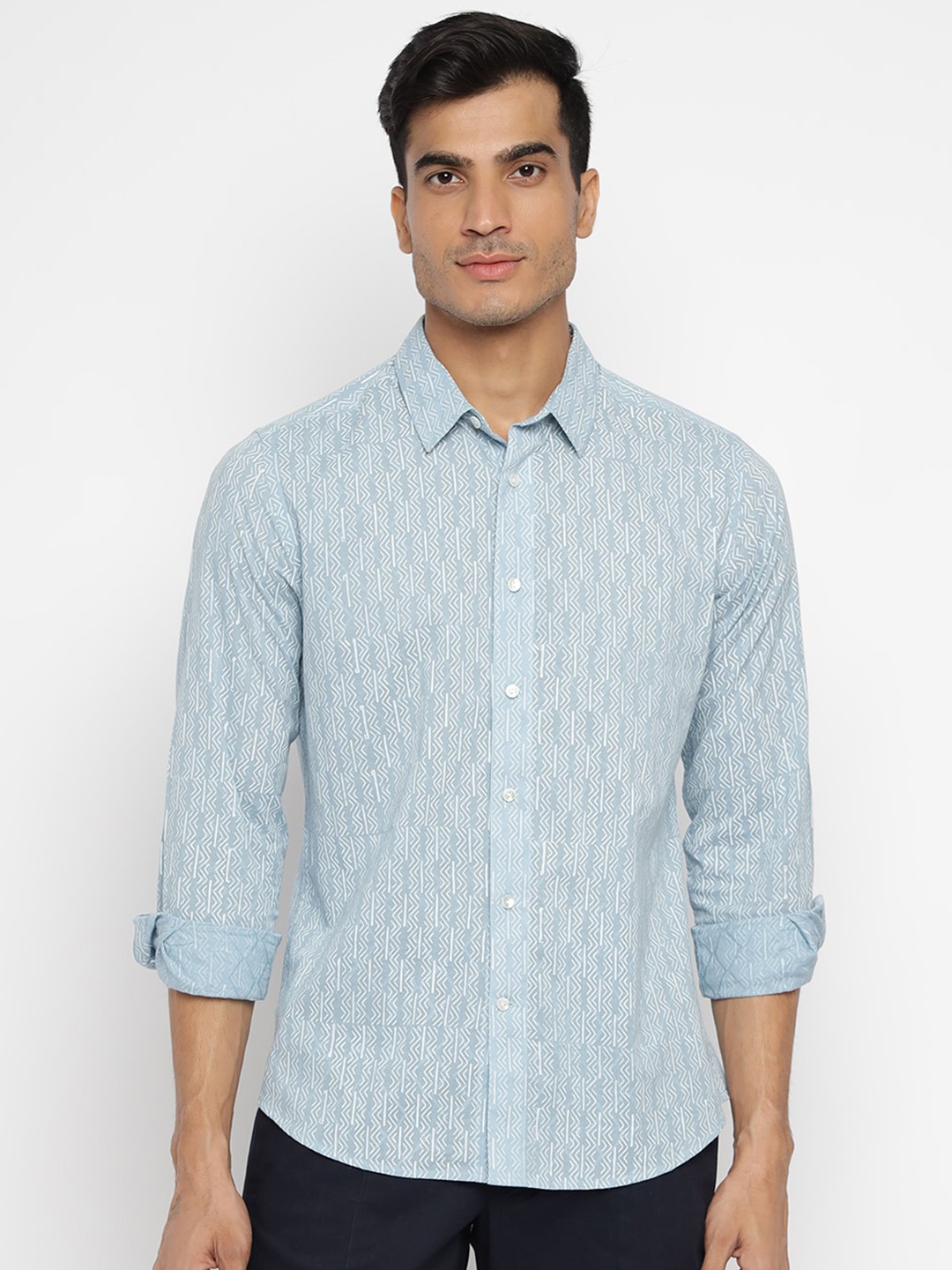 

Fabindia Men Printed Formal Slim Fit Cotton Shirt, Blue