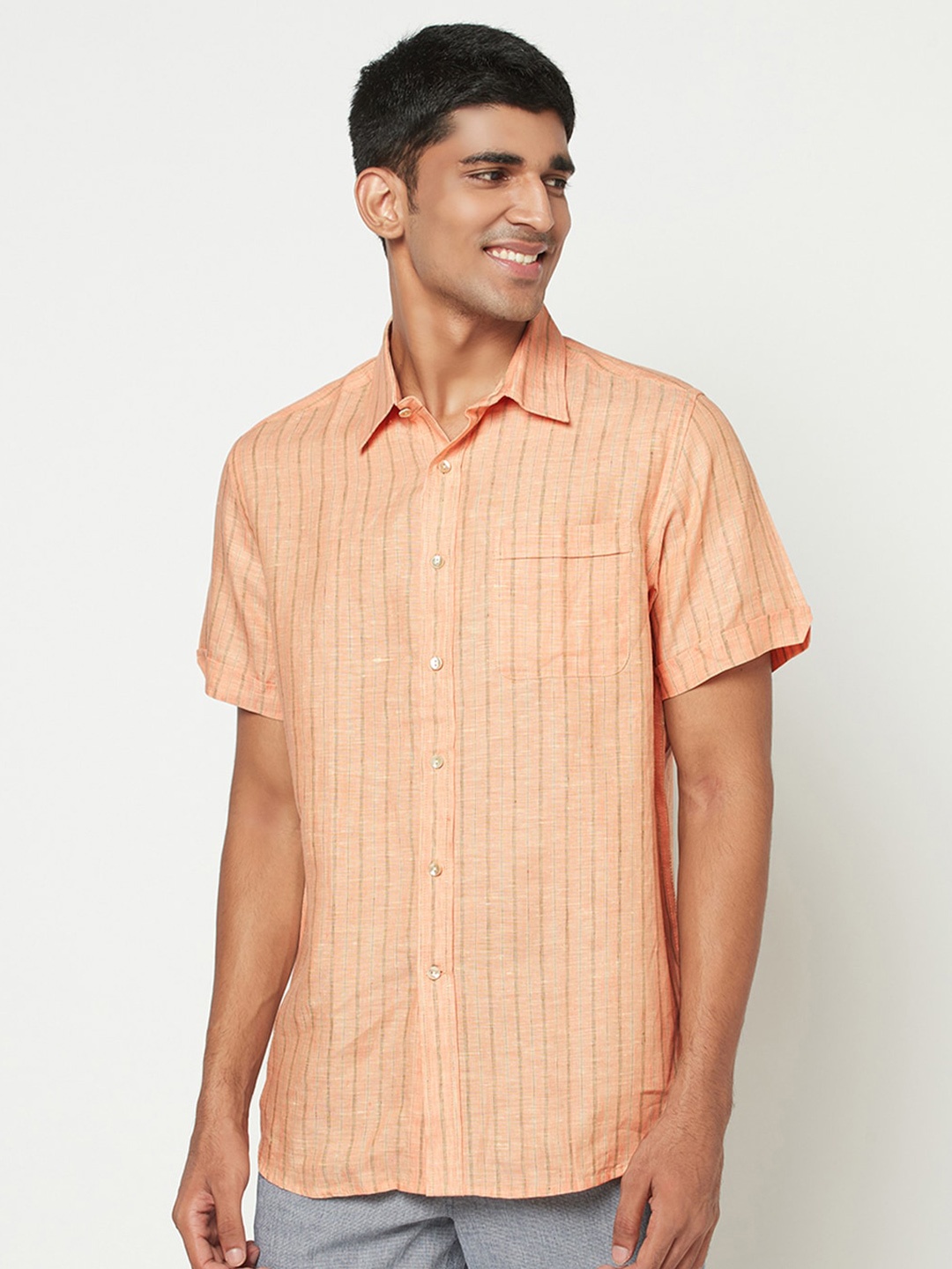 

Fabindia Men Comfort Striped Casual Shirt, Orange