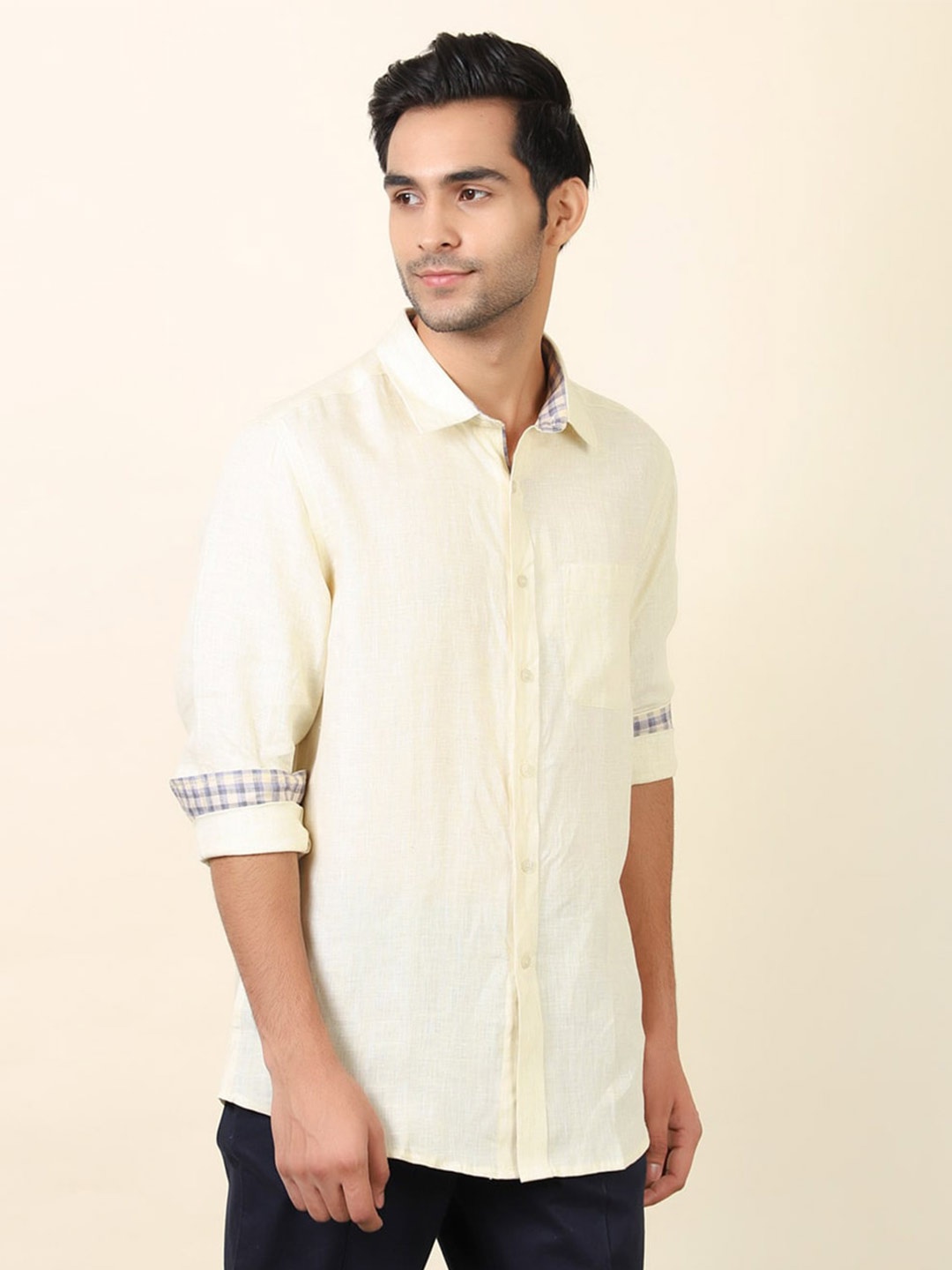 

Fabindia Men Comfort Linen Formal Shirt, Yellow