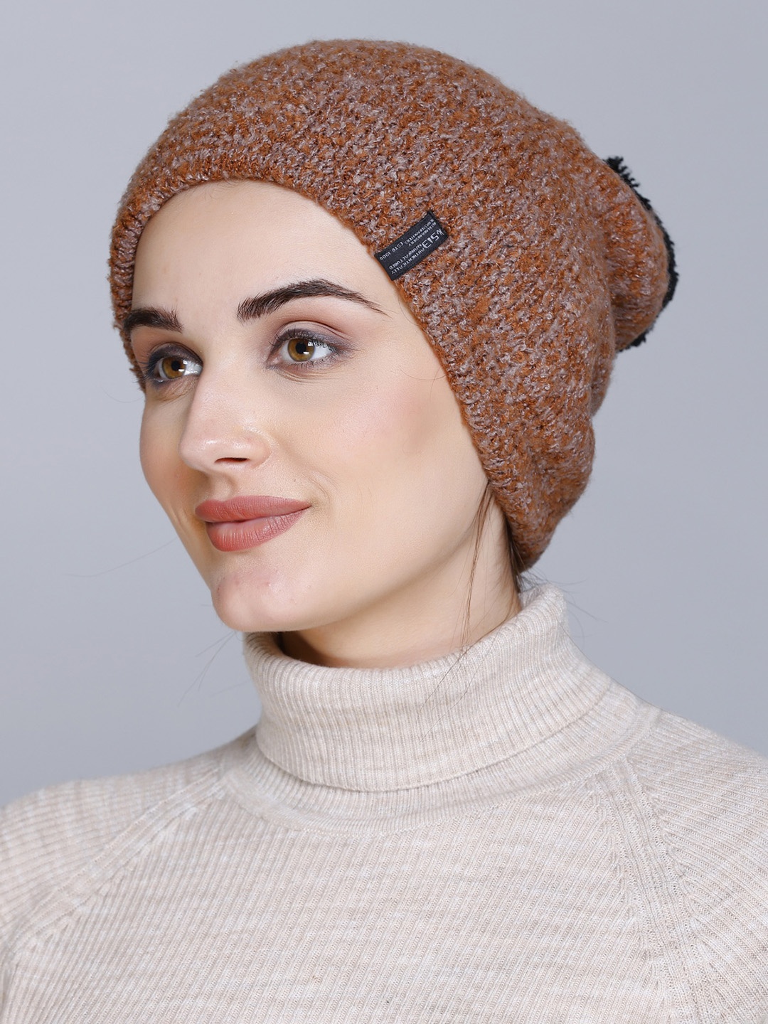 

513 Women Knitted Woolen Warm Winter Beanie, Brown