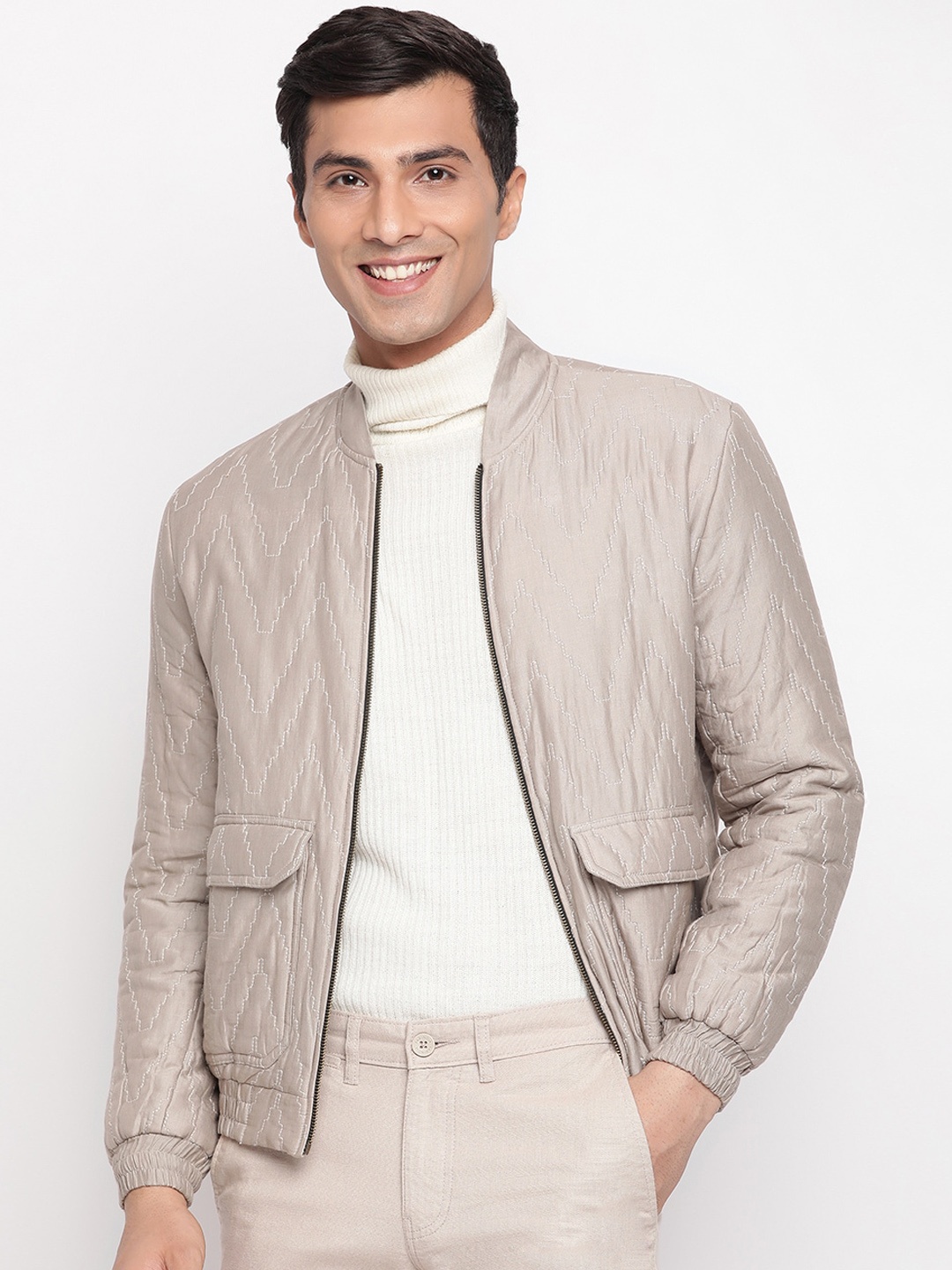 

Fabindia Men Cotton Bomber Jacket, Grey