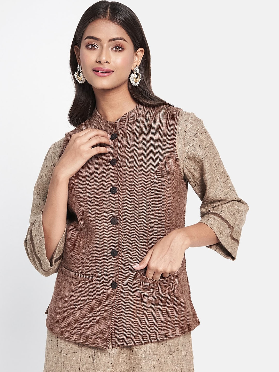 

Fabindia Women Wool Regular Jacket, Brown