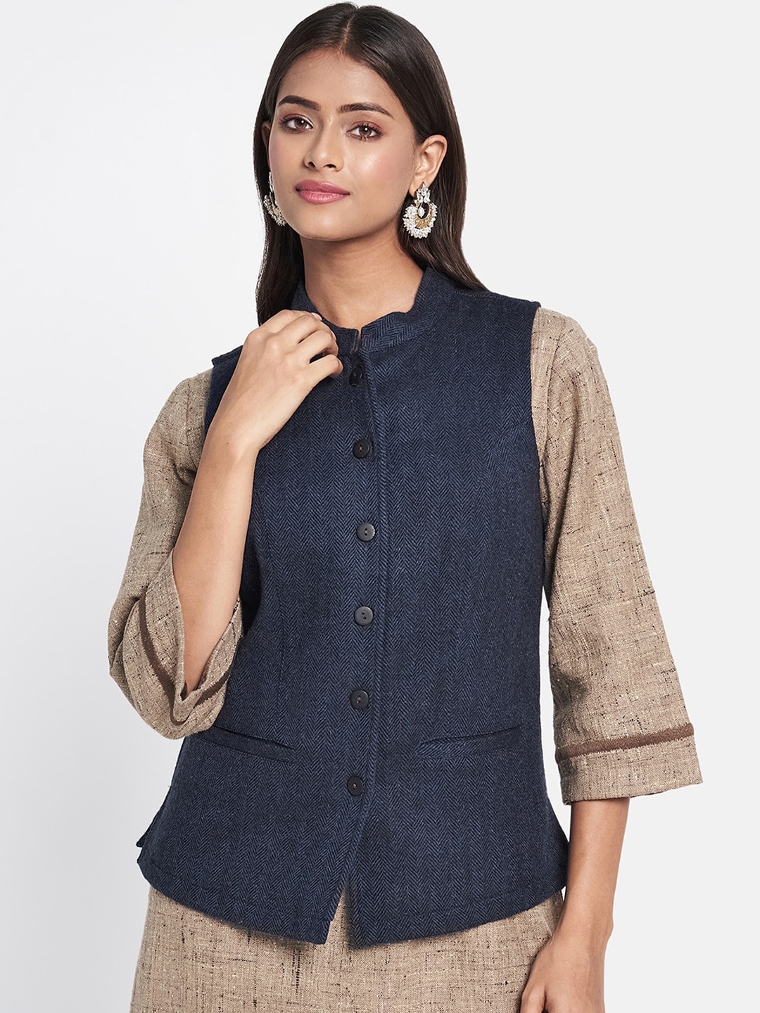 

Fabindia Women Wool Tailored Jacket, Navy blue