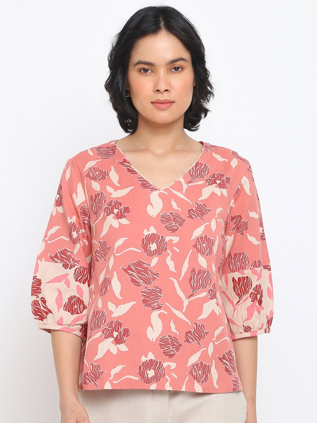 

Fabindia Floral Printed Cotton Top, Pink