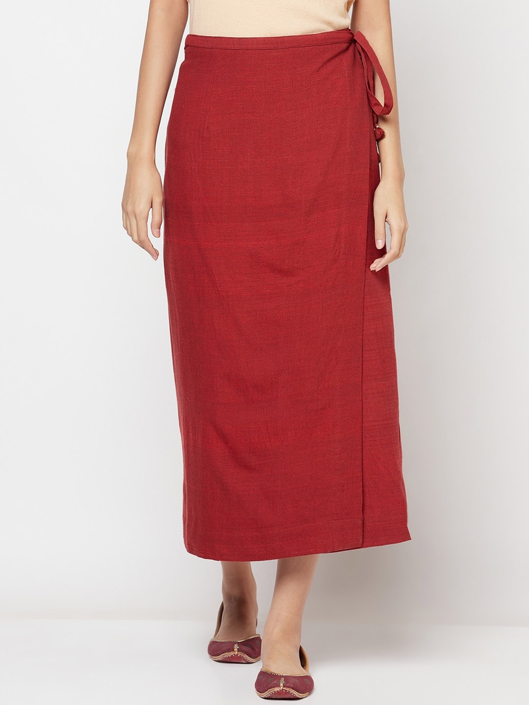 

Fabindia Cotton Wrap Midi-Length Skirts, Orange