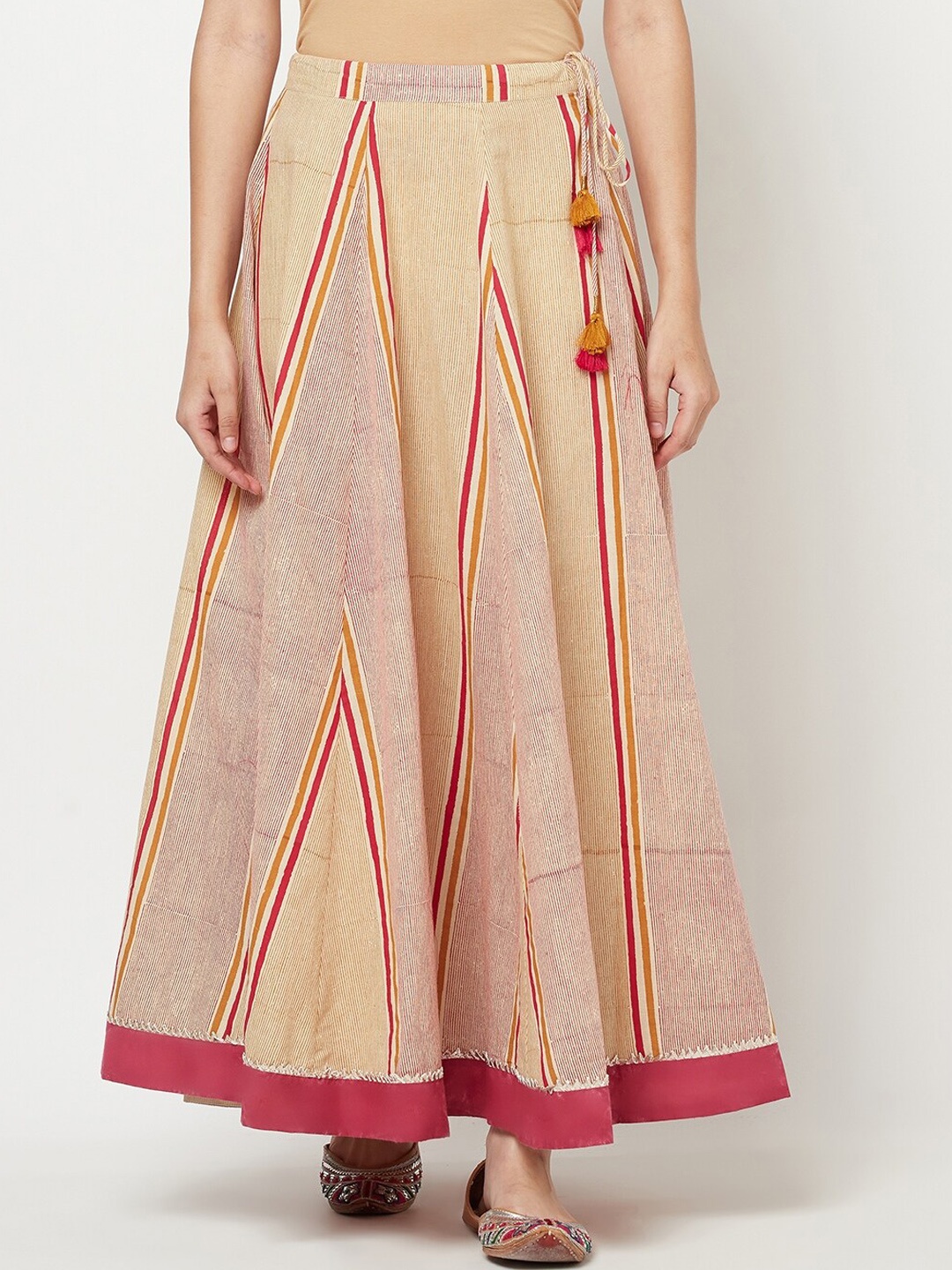 

Fabindia Printed Flared Cotton Maxi Skirt, Beige