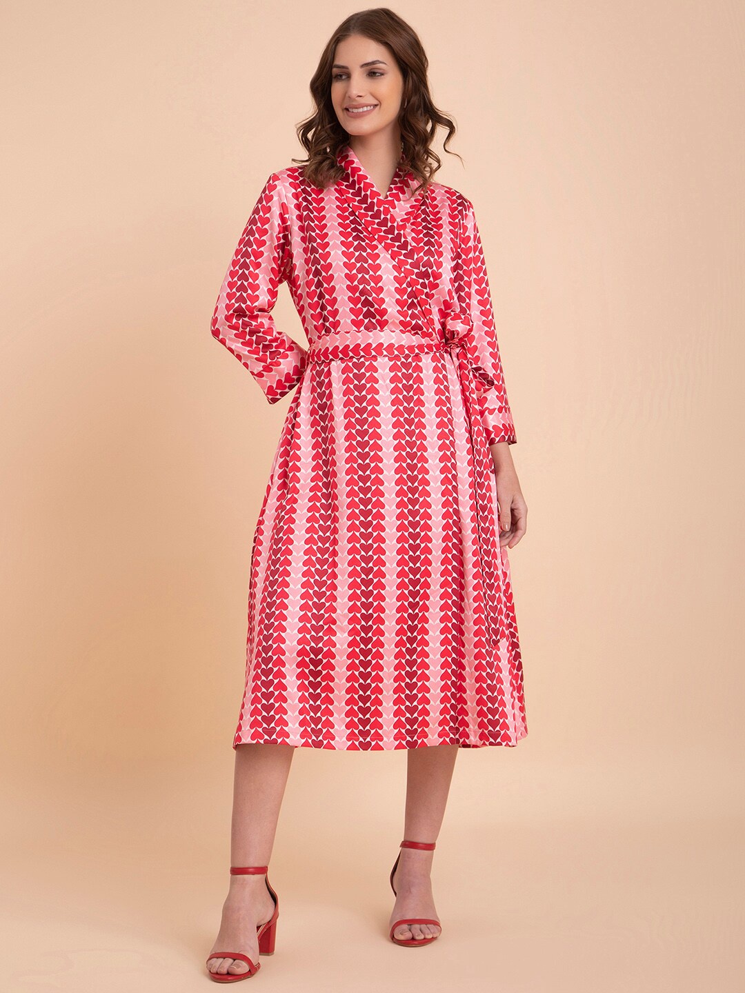 

FableStreet Printed Midi Wrap Dress, Red