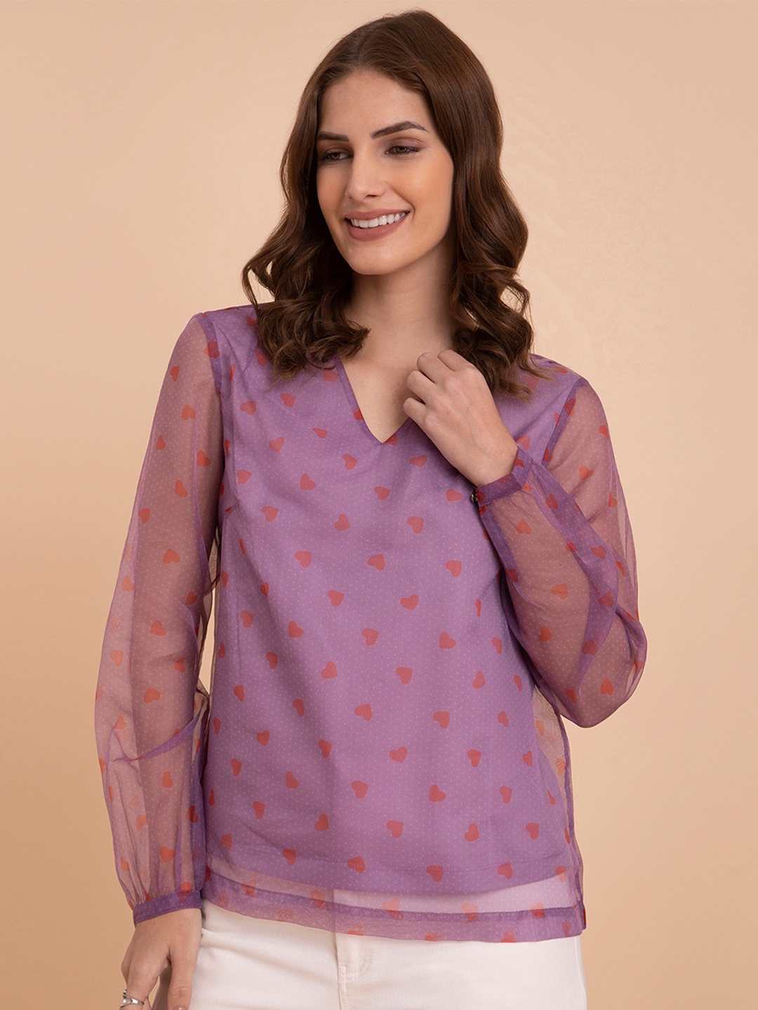 

FableStreet V-Neck Printed Top, Pink