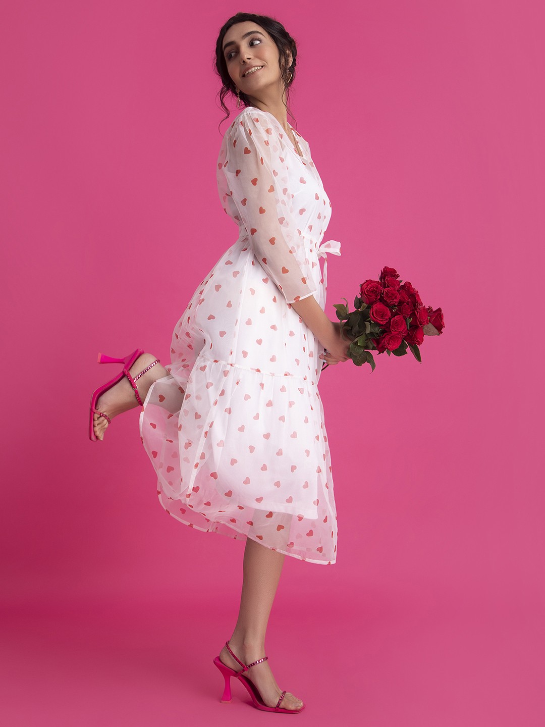 

FableStreet Floral Printed Midi Dress, White