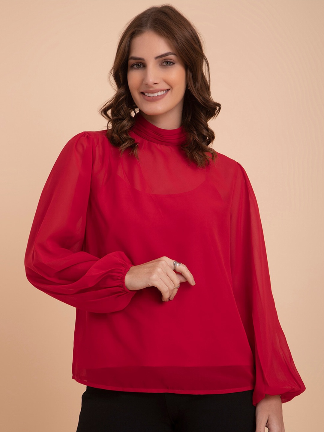 

FableStreet High Neck Top, Red