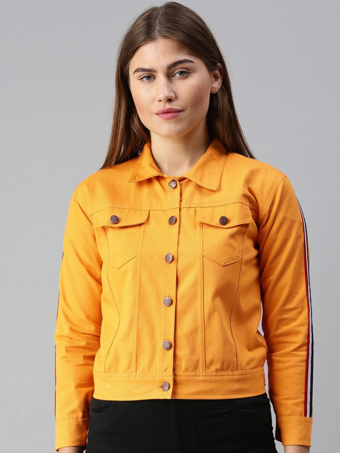 

VOXATI Women Denim Jacket, Yellow