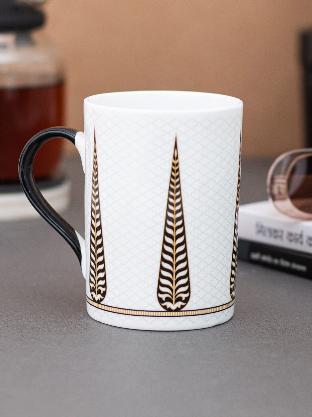 

CLAY CRAFT Fine White & Brown Set of 2 Printed Ceramic Coffee Mugs 350 ml