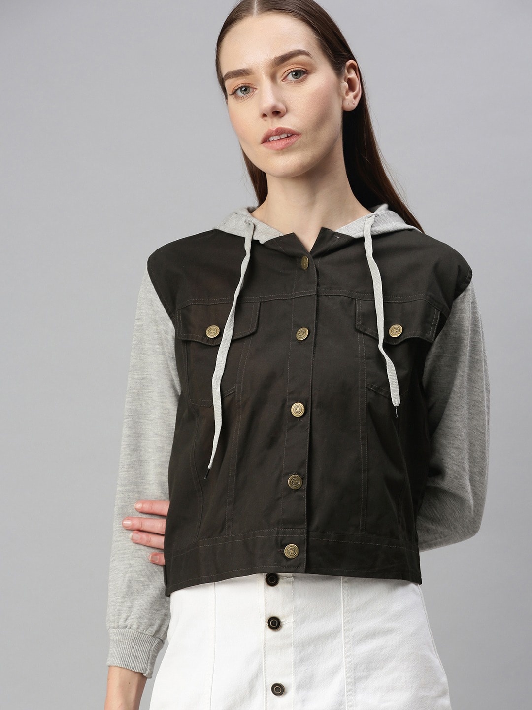 

VOXATI Women Hooded Denim Jacket, Green
