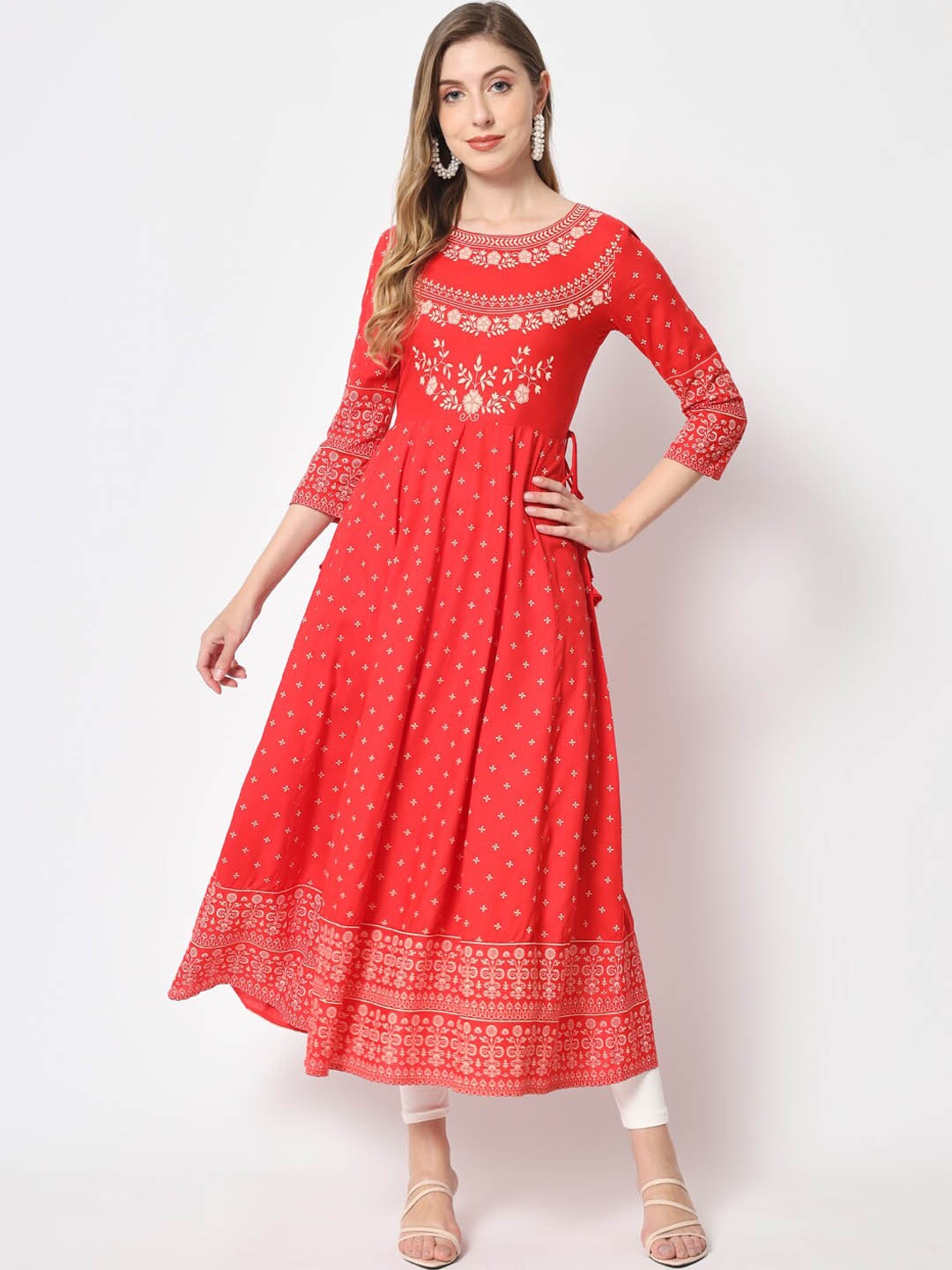 

KBZ Women Ethnic Motifs Printed Anarkali Kurta, Red