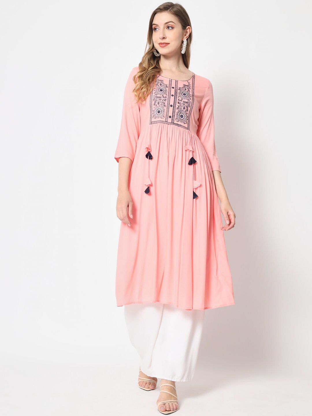 

KBZ Women Ethnic Motifs Yoke Design Thread Work Anarkali Kurta, Pink
