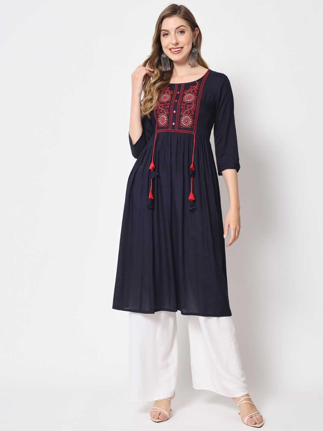 

KBZ Women Embroidered Thread Work Indigo Anarkali Kurta, Blue