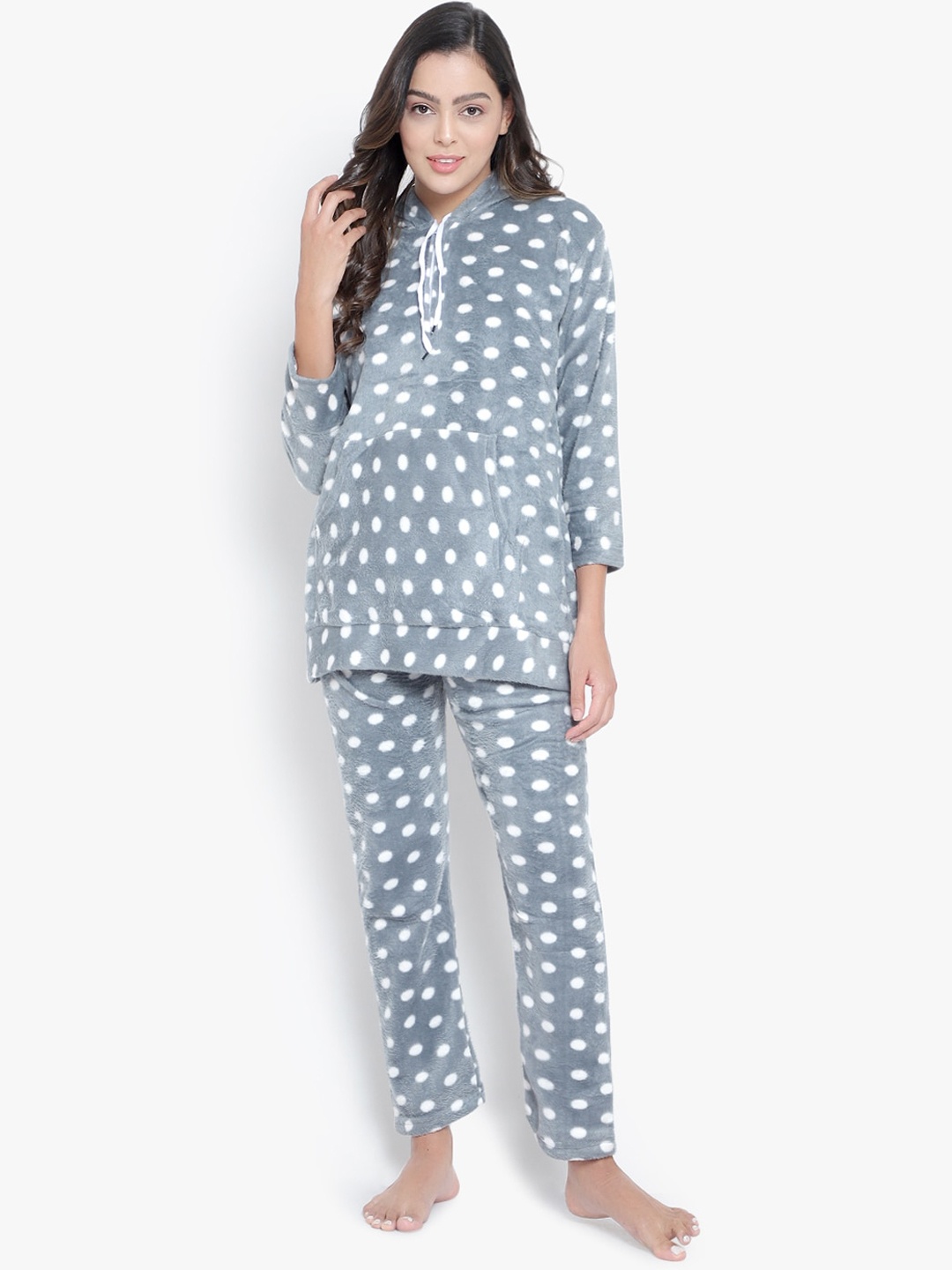

CIERGE Women Printed Night suit, Grey