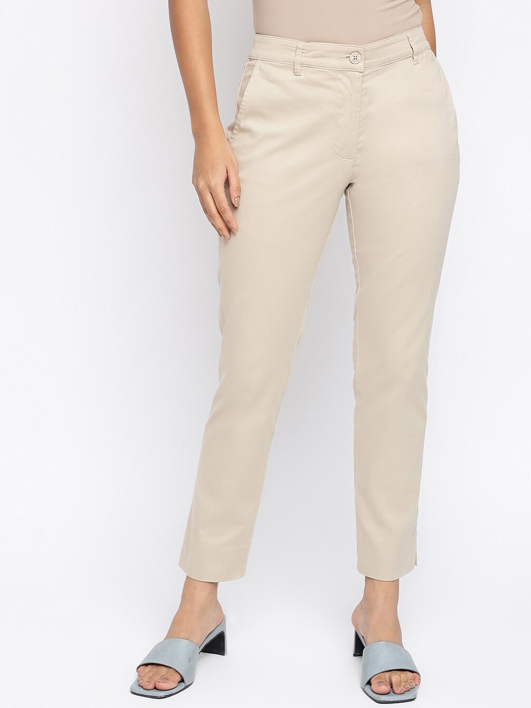 

Fabindia Women Slim Fit Formal Trousers, Beige
