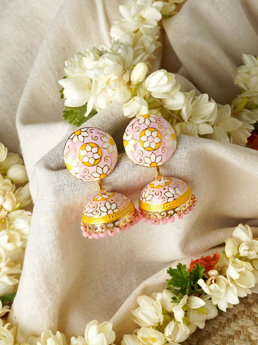 

TEEJH Gold-Plated Dome Shaped Jhumkas Earrings, Pink