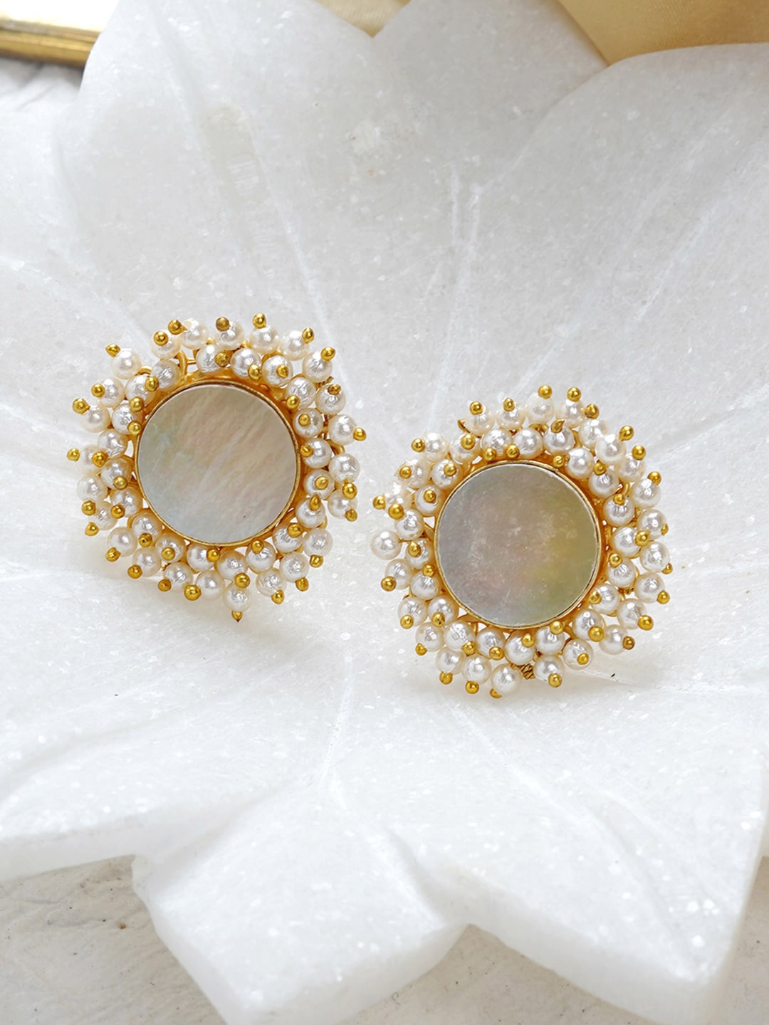 

TEEJH Gold-Plated Circular Studs Earrings, White