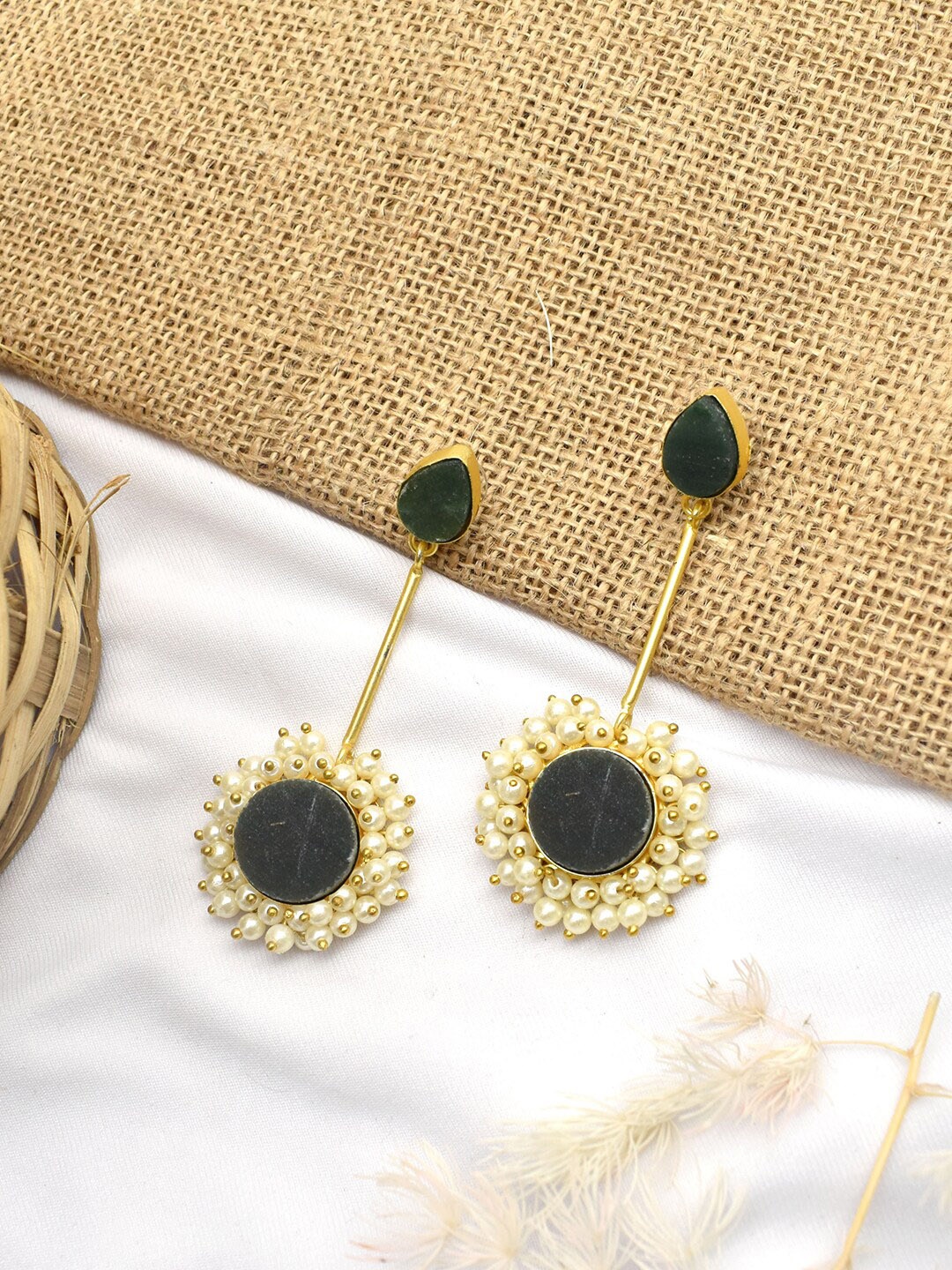 

TEEJH Gold-Plated Contemporary Drop Earrings, Black
