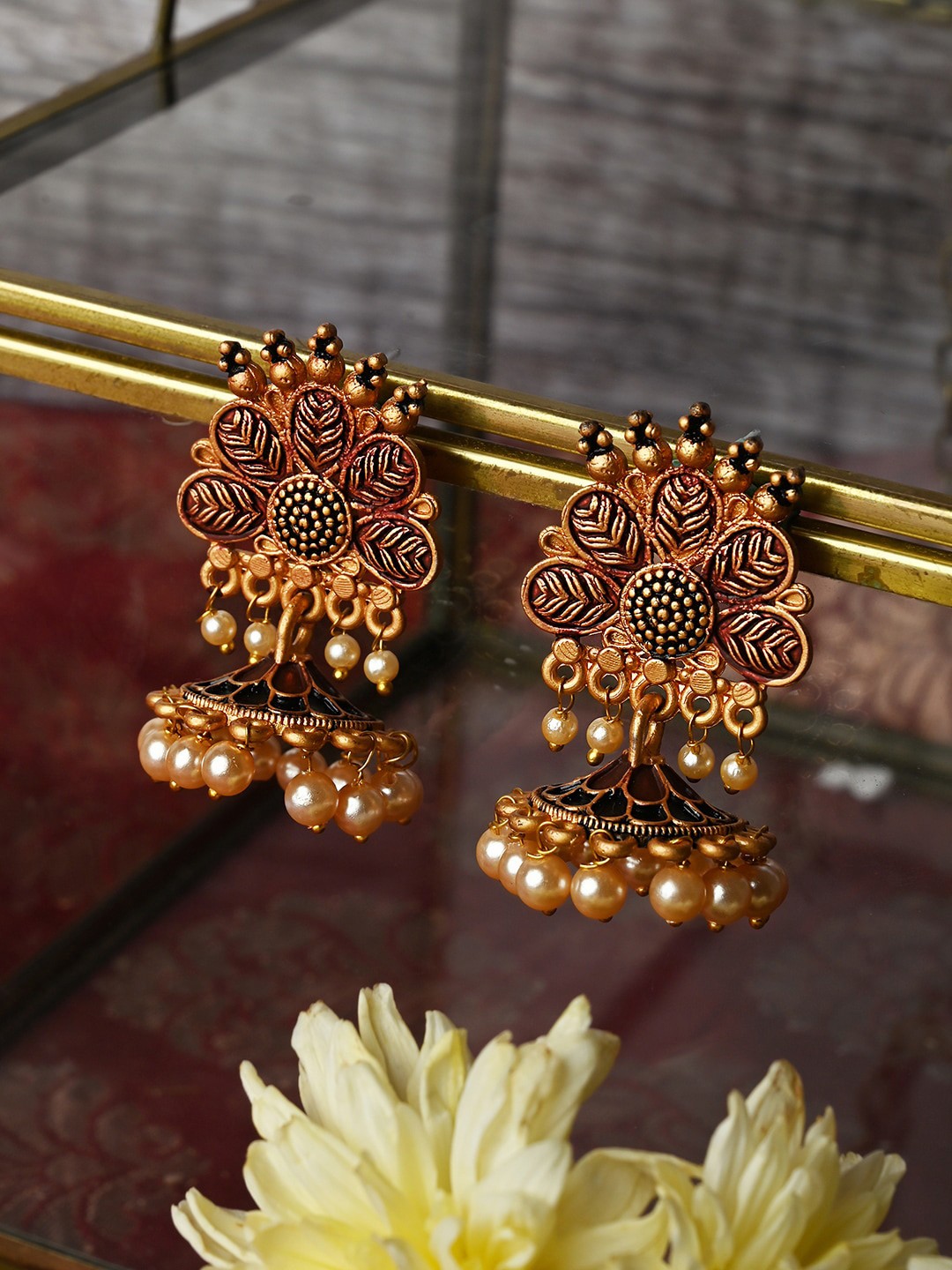 

TEEJH Gold-Plated Contemporary Jhumkas Earrings