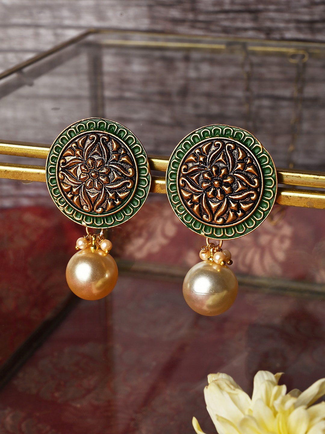 

TEEJH Gold-Plated Circular Drop Earrings