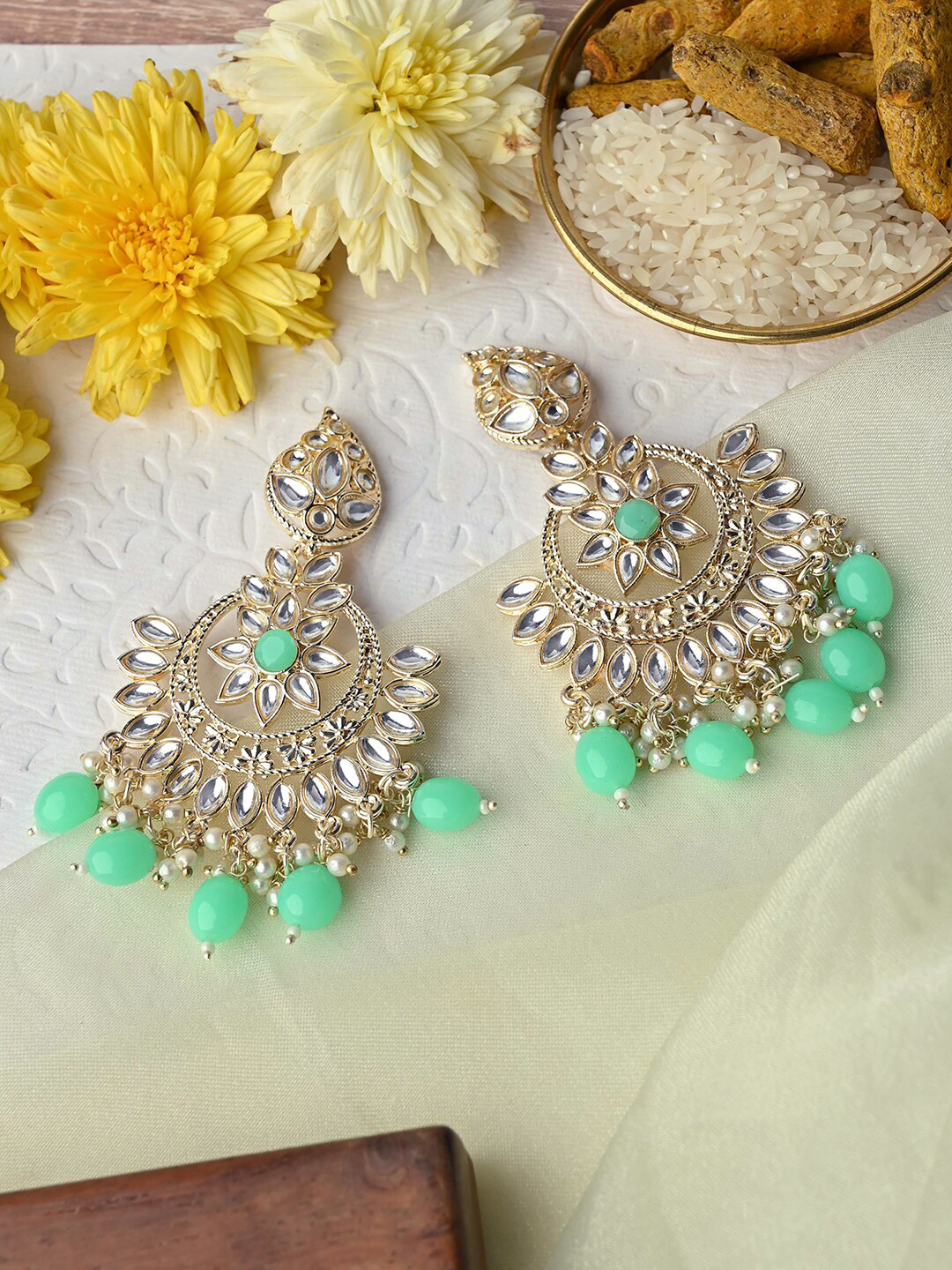 

TEEJH Gold-Plated Contemporary Chandbalis Earrings