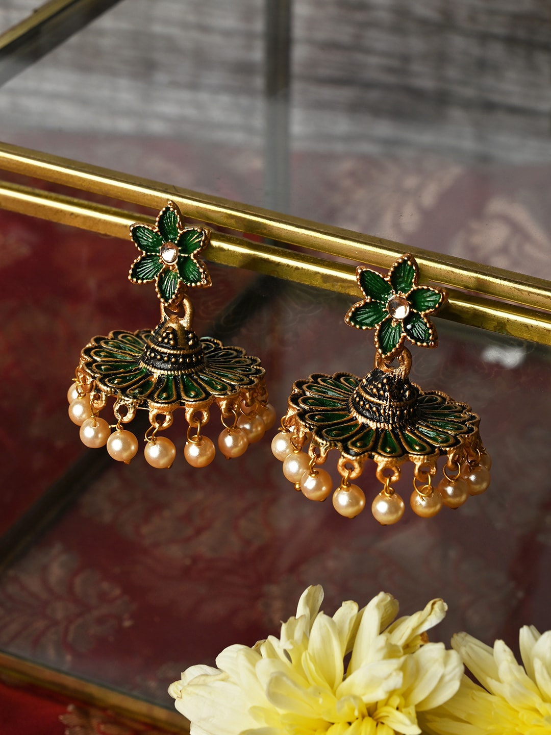 

TEEJH Gold-Plated Contemporary Jhumkas Earrings