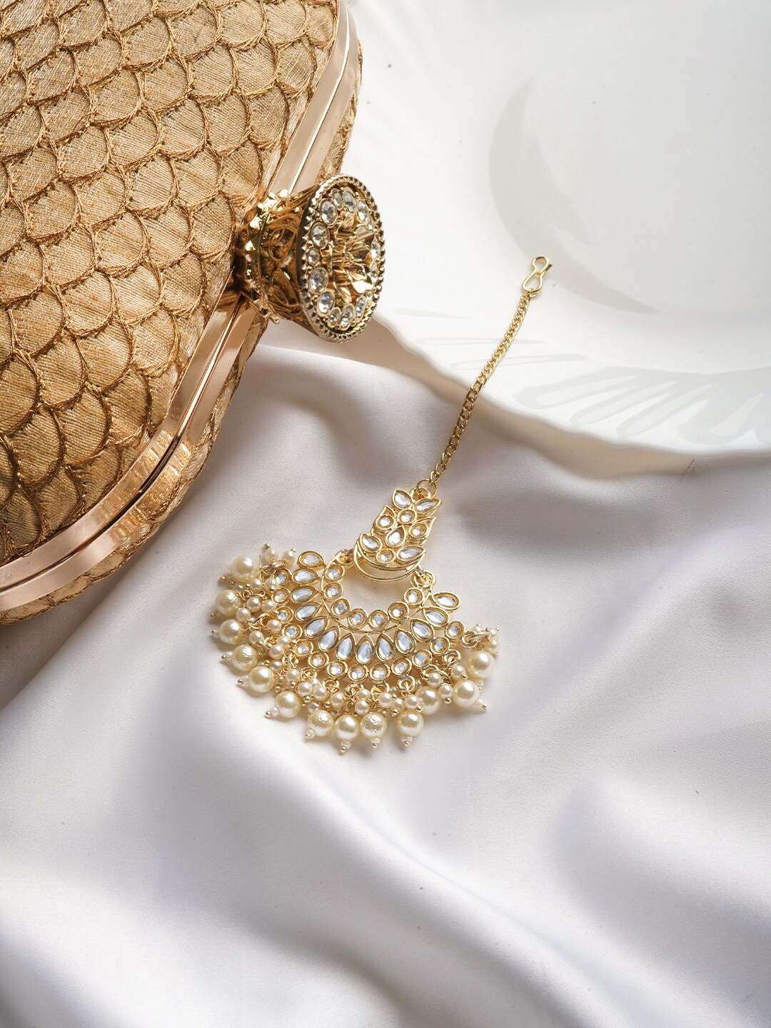 

TEEJH Kundan Studded & Beaded Head Jewellery, Gold