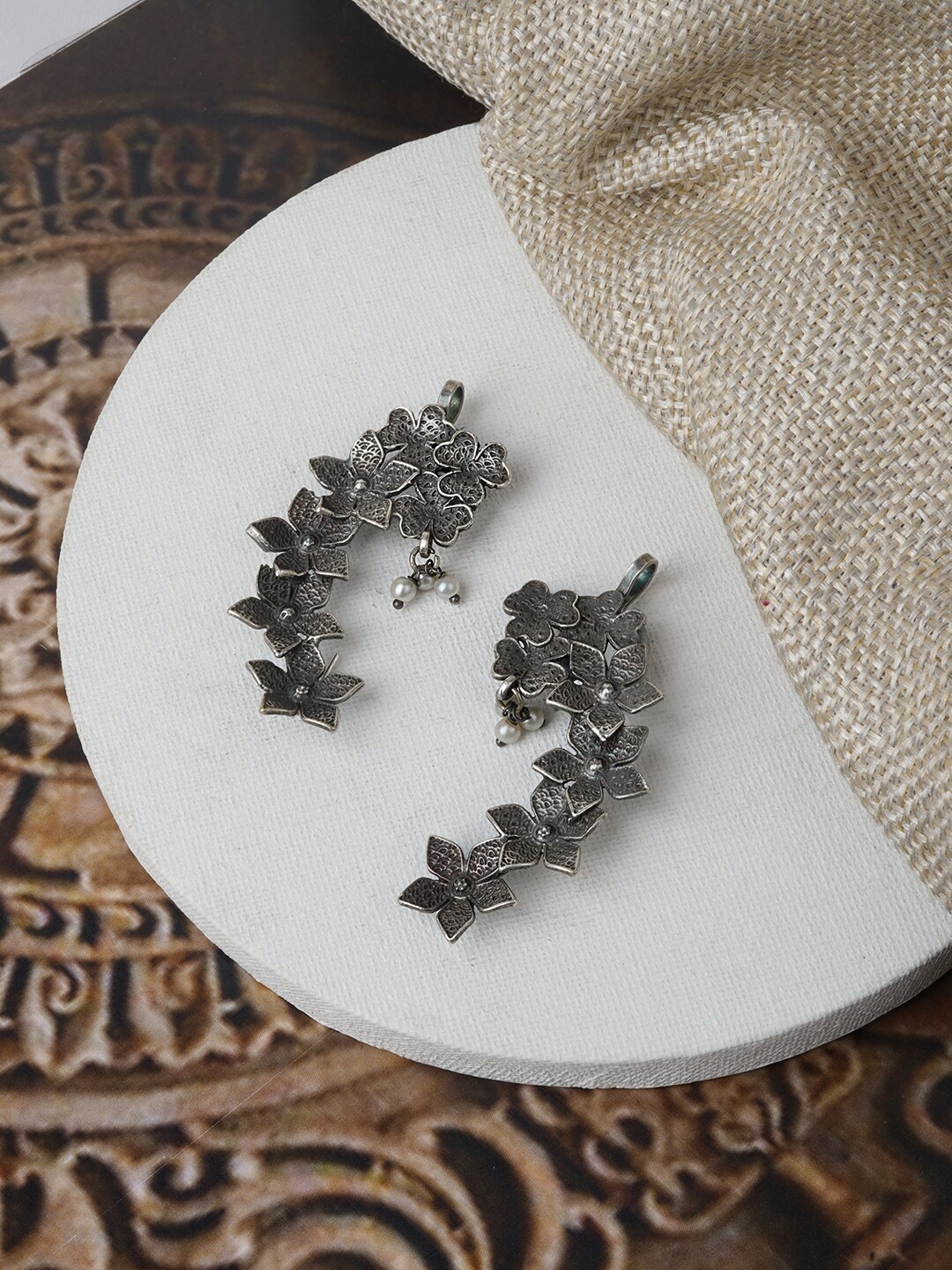 

TEEJH Oxidised Contemporary Ear Cuff Earrings, Silver