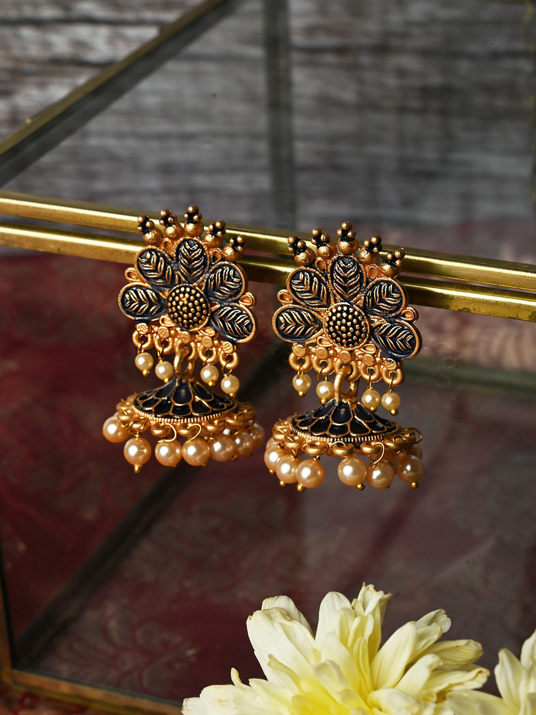 

TEEJH Gold-Plated Contemporary Studs Earrings