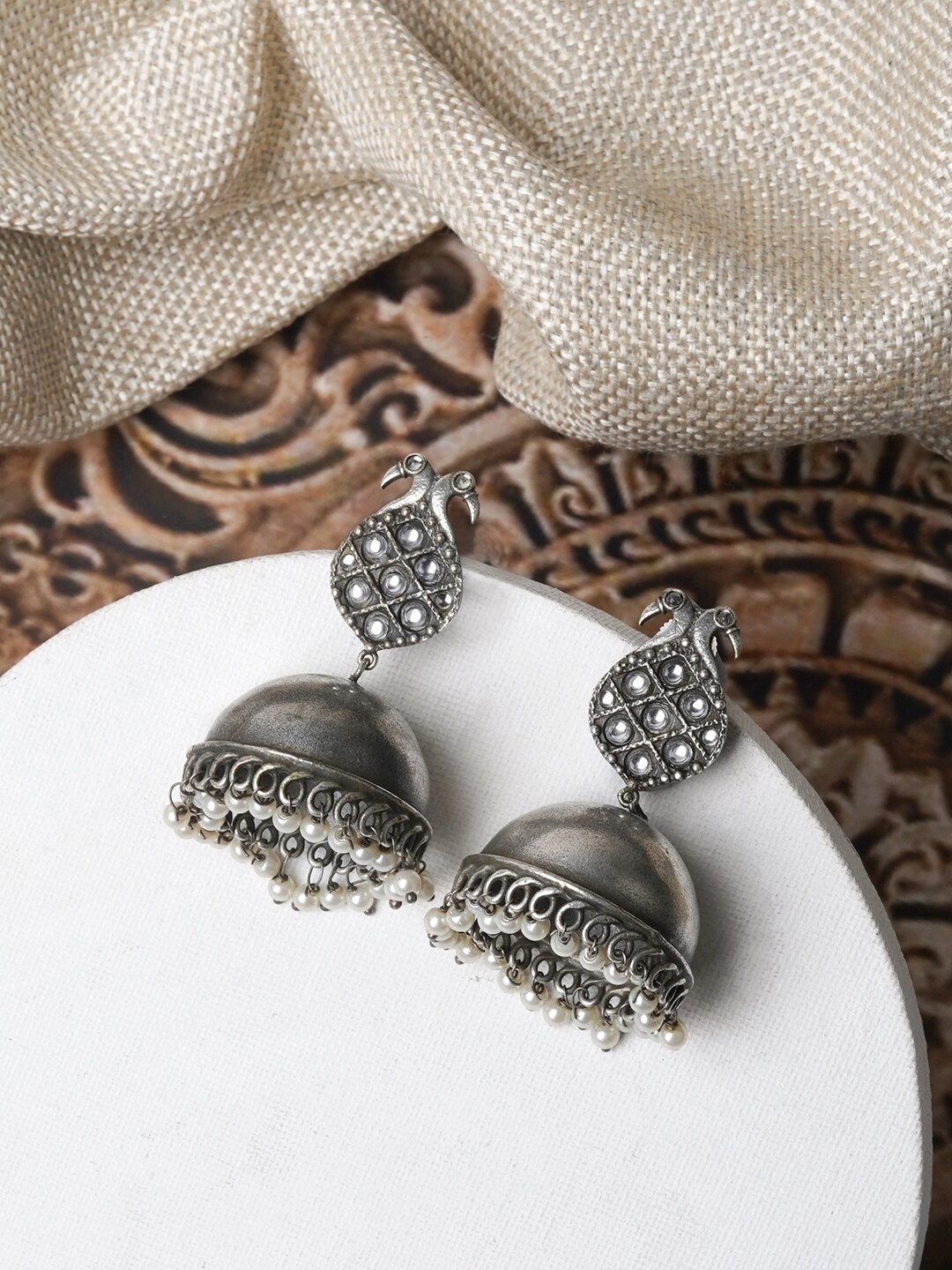 

TEEJH Silver-Plated Dome Shaped Studs Earrings