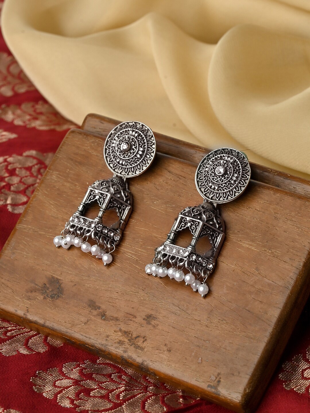 

TEEJH Contemporary Jhumkas Earrings, Silver